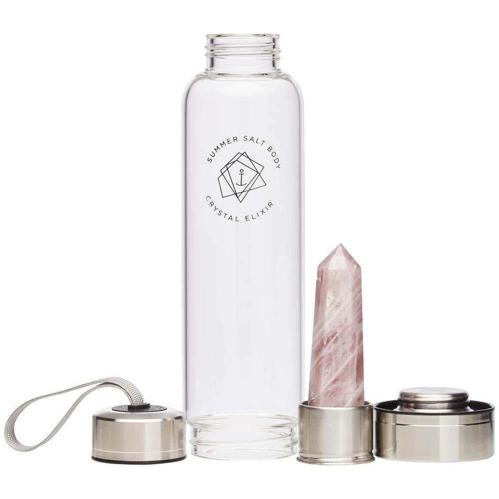 Rose Quartz Crystal Elixir Glass Water Bottle