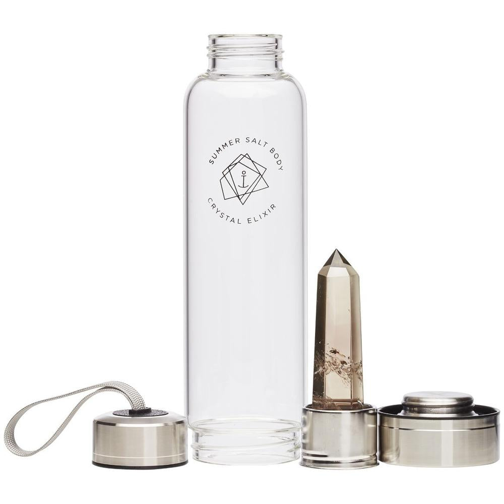Smoky Quartz Crystal Elixir Glass Water Bottle