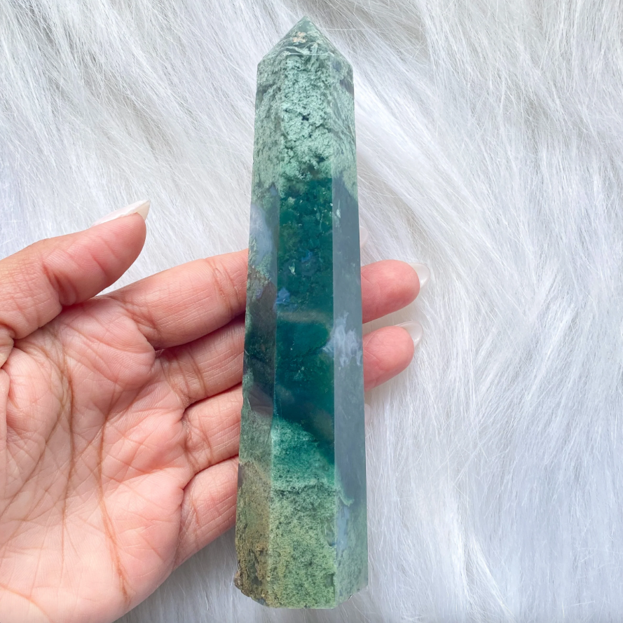 Moss Agate Obelisk